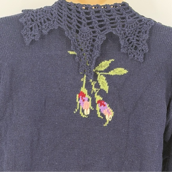 Vintage 90s Susan Bristol Floral Embroidered Cardigan L Cottagecore Grannycore - Picture 7 of 15